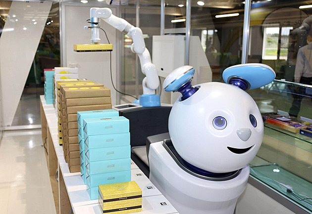 Na tokijském letišti zkoušejí robotickou kočku. Obsluhuje v obchodu